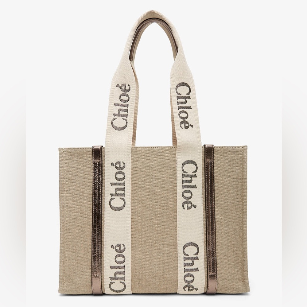 Chloe Woody Medium grey canvas tote bag
